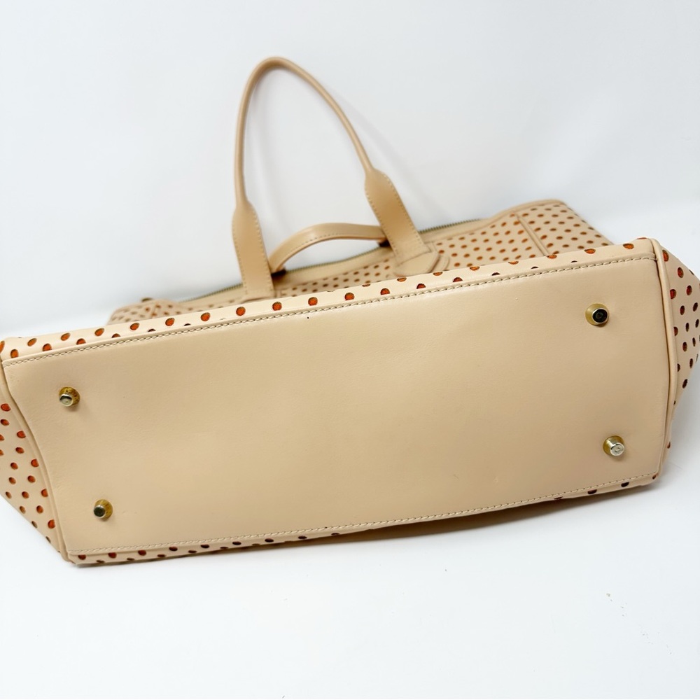 Leather Alberta Di Canio Italian Tote Bag Natural Tone Perforated Orange Detail - Picture 5 of 8